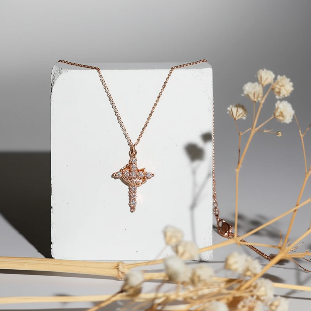 Gravurely - Kreuz Kette mit Krone